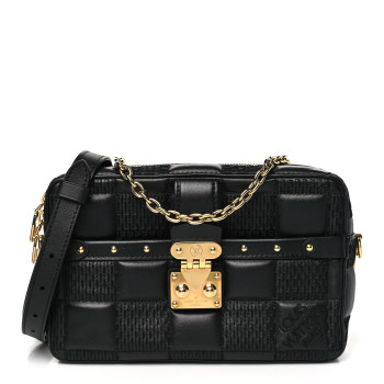 LOUIS VUITTON Lambskin Damier Quilt Troca PM Black