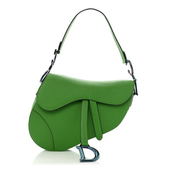 CHRISTIAN DIOR Grained Calfskin Saddle Bag Green
