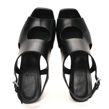 HERMES Calfskin Electra 90 Sandals 38 Black