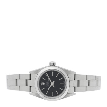 ROLEX Stainless Steel 24mm Oyster Perpetual Watch Black 76080