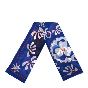 CHANEL Cotton Silk Floral CC Pareo Scarf Blue