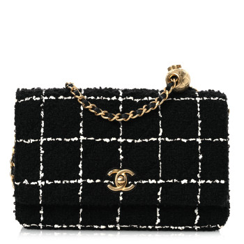 CHANEL Tweed Quilted CC Pearl Crush Wallet On Chain WOC Black