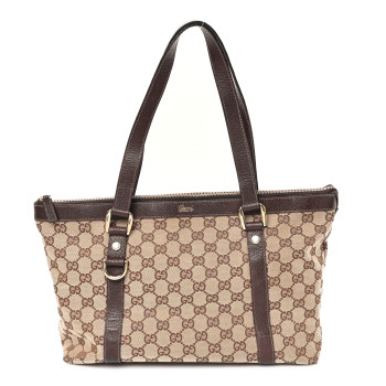 GUCCI Monogram Medium Abbey Tote Dark Brown