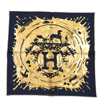 HERMES Silk Peinture Fraiche Scarf 45 Bleu Black Bronze