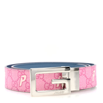 GUCCI X PALACE GG Supreme Monogram Palace Textured Dollar Calfskin Square G Reversible Belt 90 36 Pink Pale Rose Palace Pale Blue