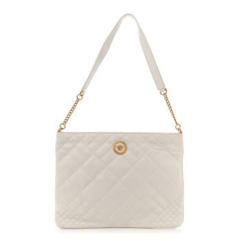 VERSACE Calfskin Quilted La Medusa Chain Flat Shoulder Bag White