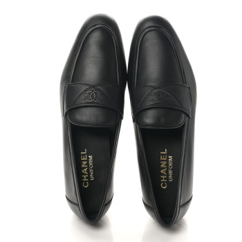CHANEL Lambskin Mens Stitched CC Loafers 42 Black