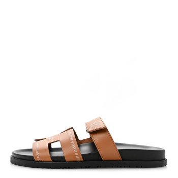 HERMES Calfskin Embroidered Womens Chypre Sandals 41 Natural