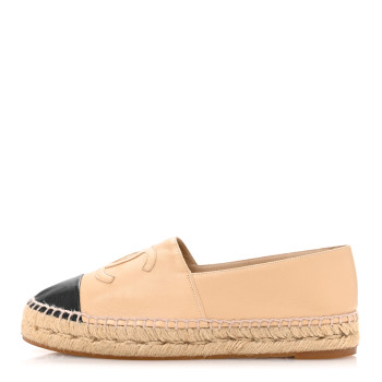 CHANEL Lambskin CC Espadrilles 37 Beige Black