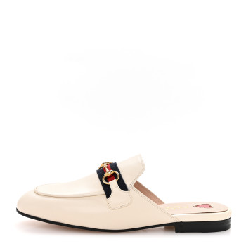 GUCCI Malaga Kid Web Womens Princetown Slippers 35.5 Mystic White