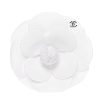 CHANEL Canvas Camellia Pin Brooch Ivory