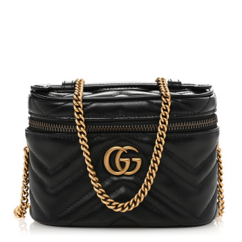 GUCCI Calfskin Matelasse Chevron Mini GG Marmont Top Handle Bag Black