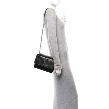 SAINT LAURENT Calfskin Crocodile Embossed Medium Monogram Sunset Black