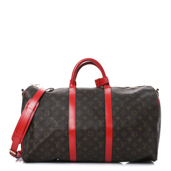 LOUIS VUITTON Calfskin Monogram Keepall Bandouliere 50 Coquelicot