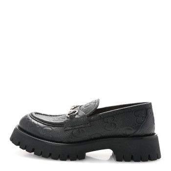GUCCI Piuma Calfskin Embossed Womens Platform Lug Sole Loafers 40 Black