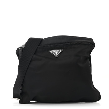 PRADA Nylon Vela Flat Messenger Bag Black