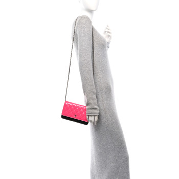 CHANEL Patent Quilted Bi-Color Wallet On Chain WOC Pink Black