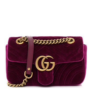 GUCCI Velvet Matelasse Mini GG Marmont Shoulder Bag Fuchsia Violet Cyclamen