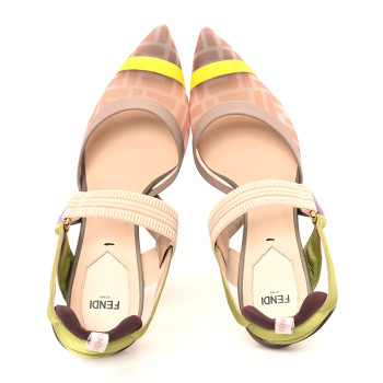 FENDI Mesh Vitello FF Colibri 100mm Slingback Pumps 41 Rose Multicoor