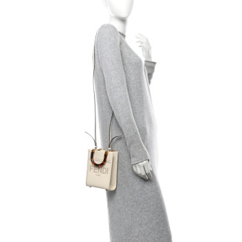 FENDI Vitello King Plexiglass Logo Embossed Mini Fendi Sunshine Shopper Tote White Ice