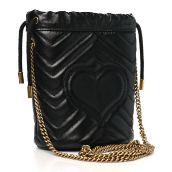 GUCCI Calfskin Matelasse Mini GG Marmont 2.0 Bucket Bag Black