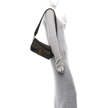 FENDI Fabric Jacquard FF 1974 Medium Baguette Tobacco Moro Black