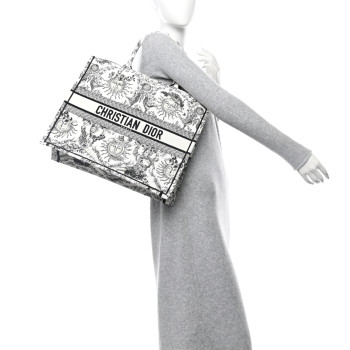 CHRISTIAN DIOR Canvas Embroidered Large Toile de Jouy Soleil Book  Tote Black White