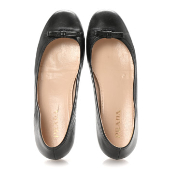 PRADA Nappa Logo Bow Ballerina Flats 37.5 Black