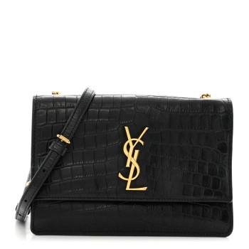 SAINT LAURENT Calfskin Crocodile Embossed Small Monogram Sunset Black