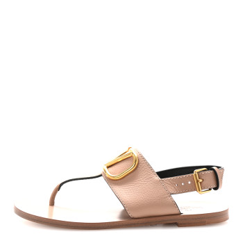 VALENTINO GARAVANI Grainy Cowhide Vlogo Slingback Flat Thong Sandals 35.5 Rose Cannelle
