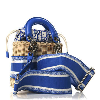 CHRISTIAN DIOR Wicker Oblique Mini Lady Dior Bag Florescent Blue
