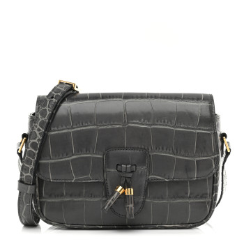 CELINE Calfskin Crocodile Embossed Medium Tassel Bag Anthracite