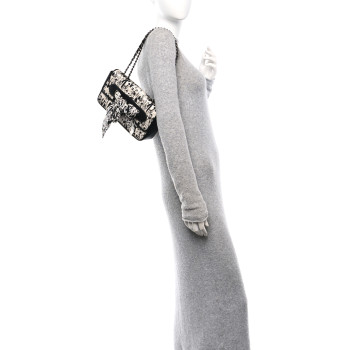 CHANEL Silk Lambskin Coco Mademoiselle Scarf Flap Bag White Black