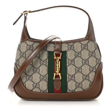 GUCCI GG Supreme Monogram Azalea Calfskin Web Mini Jackie 1961 Hobo Beige Ebony Brown Sugar