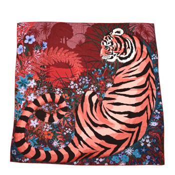HERMES Cashmere Silk Tyger Tyger Shawl 140 Bordeaux Bleu Corail