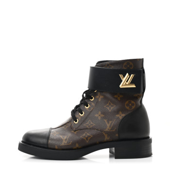 LOUIS VUITTON Calfskin Monogram Wonderland Flat Ranger Boots 39 Black