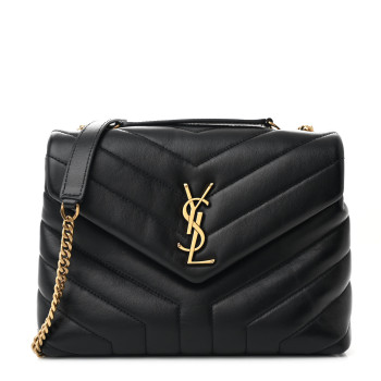 SAINT LAURENT Calfskin Y Quilted Monogram Small Loulou Chain Satchel Black