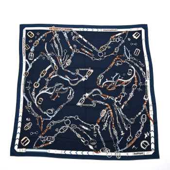 HERMES Cashmere Silk Chevaux Dechaines Shawl 140 Marine Fonce White Noisette