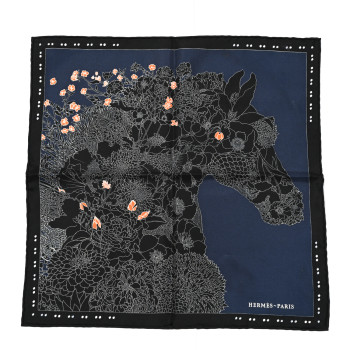 HERMES Silk Robe Legere Scarf 45 Black Creme Vermillion