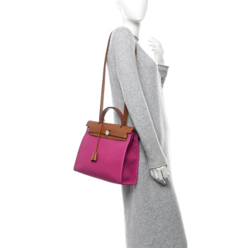 HERMES Vache Hunter Toile Herbag Zip 31 PM Magnolia Fauve