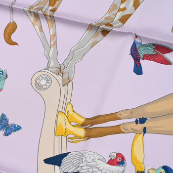 HERMES Silk Story Scarf 90 Rose Nacre Bleu Beige