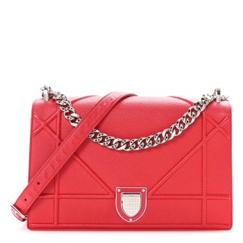 CHRISTIAN DIOR Grained Calfskin Medium Diorama Flap Bag Red