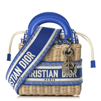 CHRISTIAN DIOR Wicker Oblique Mini Lady Dior Bag Florescent Blue