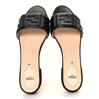 FENDI Nappa FF Embossed Flat Slide Sandals 40 Black