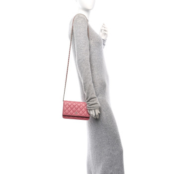 CHANEL Caviar Quilted Wallet On Chain WOC Dark Pink