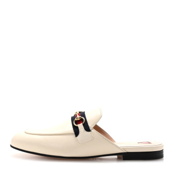 GUCCI Malaga Kid Web Womens Princetown Slippers 38 Mystic White
