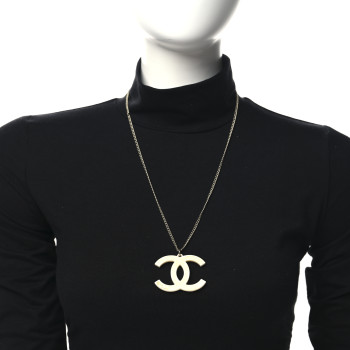CHANEL CC Pendant Necklace Gold White