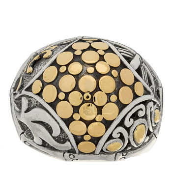 JOHN HARDY Sterling Silver 18K Yellow Gold Bamboo Dot Dome Ring 52 6