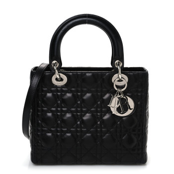 CHRISTIAN DIOR Lambskin Cannage Medium Lady Dior Black
