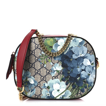 GUCCI GG Supreme Monogram Blooms Mini Chain Shoulder Bag Beige Blue Navy Hibiscus Red